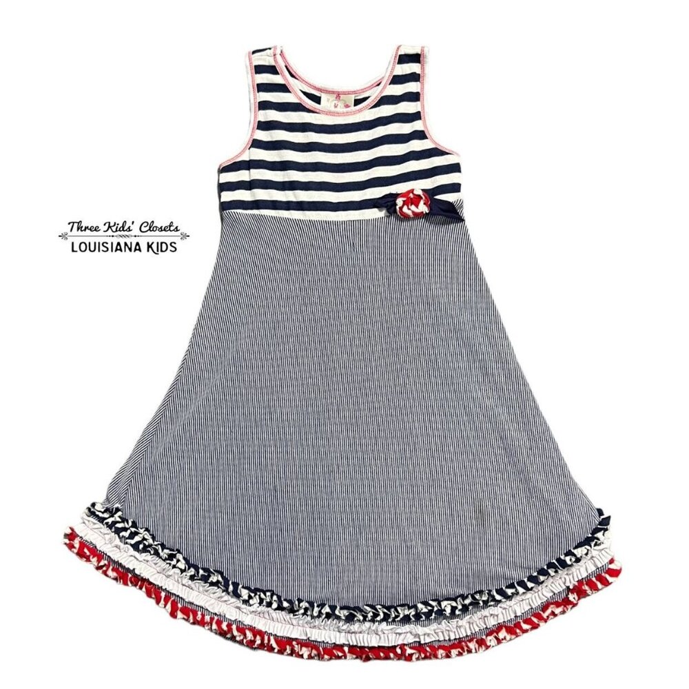 Me & Ko Los Angeles 6X Patriotic Stripes & Ruffles Tank Dress